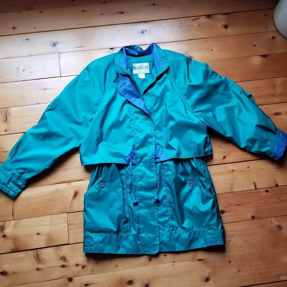 Y2K 90s Windbreaker Jacket Women's Large Teal Blue Lightweight Spring Coat VTG